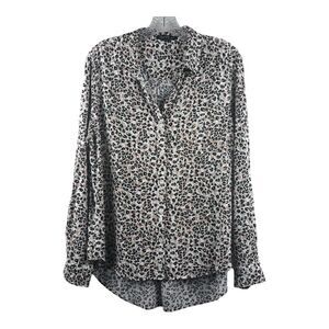 Velvet Heart Button Down Shirt Women M  White Mauve Black Long Sleeve Collared